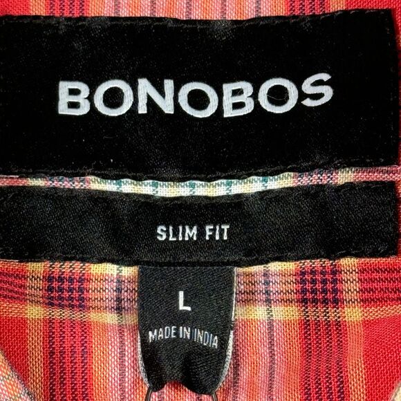 Bonobos Mens Button Up Shirt L Red Yellow Plaid Slim Fit Long Sleeve Western NEW - Picture 5 of 10